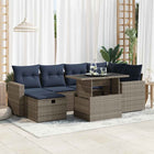 7-piece Lounge Set with Cushions Poly Rattan Acacia Grey