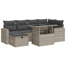 7-delige Loungeset met kussens poly rattan lichtgrijs