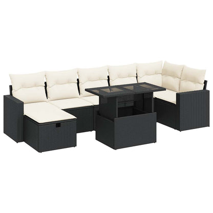 8-delige Loungeset met kussens poly rattan zwart