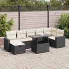 8-delige Loungeset met kussens poly rattan zwart