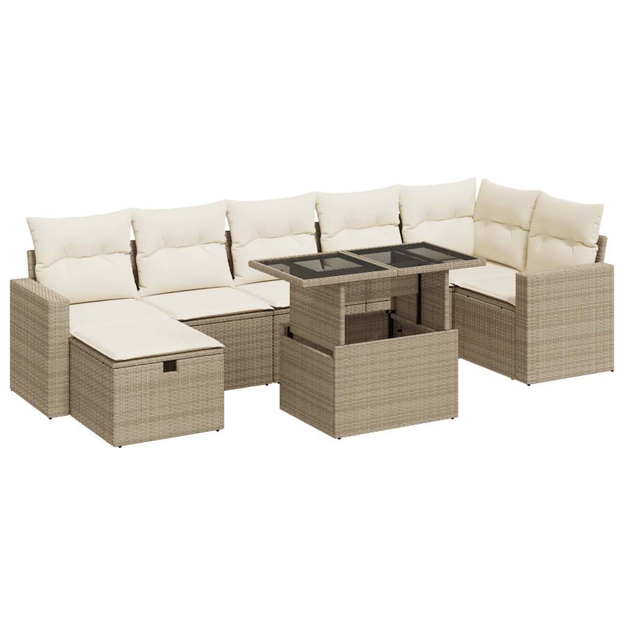 8-delige Loungeset met kussens poly rattan beige
