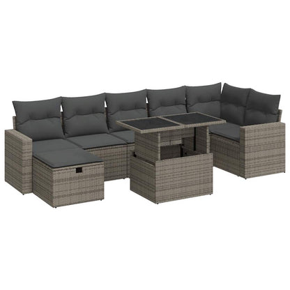 8-delige Loungeset met kussens poly rattan grijs