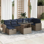Loungeset 8-delig poly rattan grijs