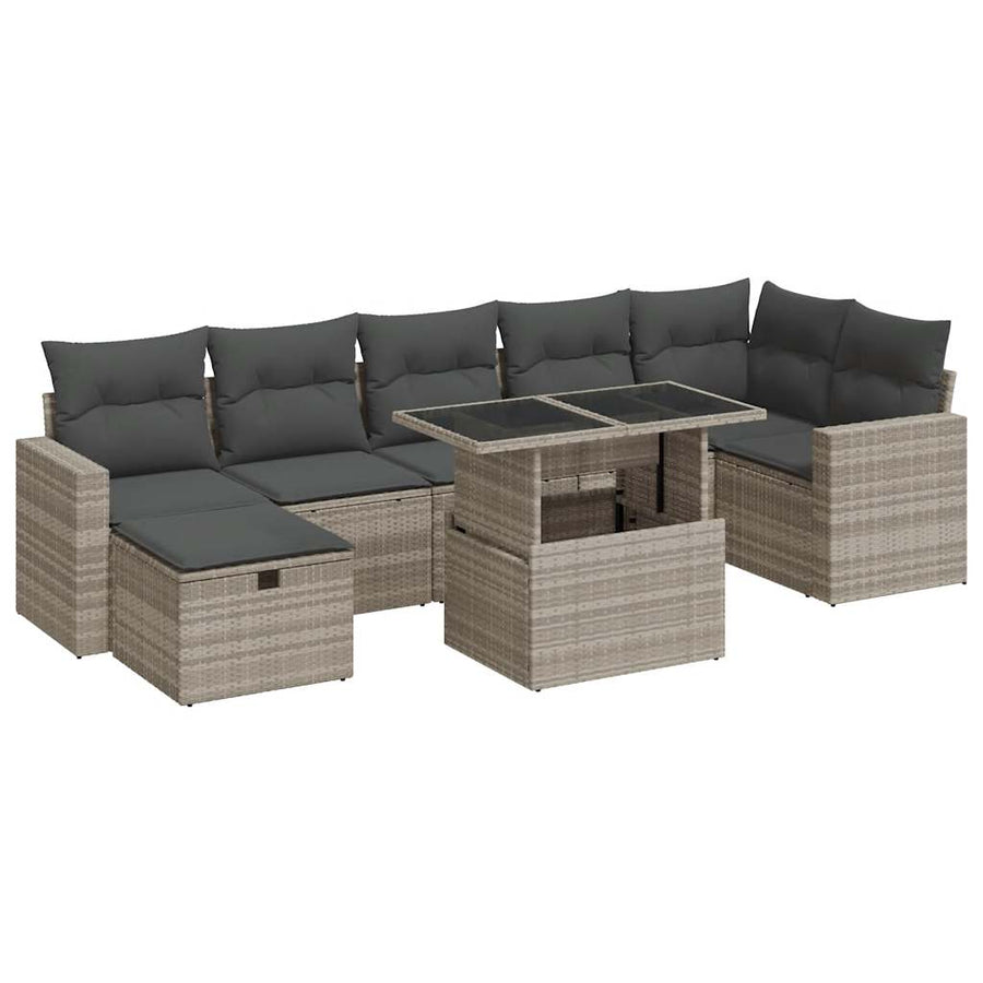 8-delige Loungeset met kussens poly rattan lichtgrijs