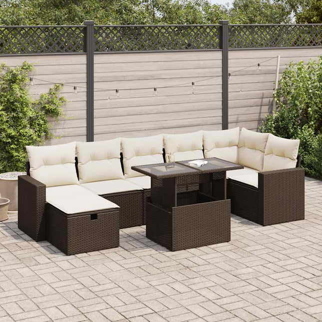 8-delige Loungeset met kussens poly rattan bruin