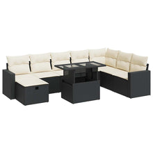 9-delige Loungeset met kussens poly rattan zwart