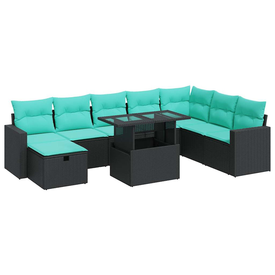 9-delige Loungeset met kussens poly rattan acacia grijs
