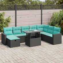 9-delige Loungeset met kussens poly rattan acacia grijs