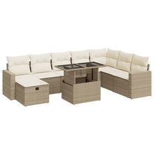 9-delige Loungeset met kussens poly rattan beige