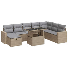 9-delige Loungeset met kussens poly rattan beige