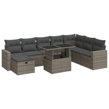 9-delige Loungeset met kussens poly rattan grijs