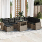 9-delige Loungeset met kussens poly rattan grijs