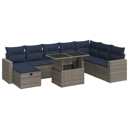 9-delige Loungeset met kussens poly rattan acacia bruin