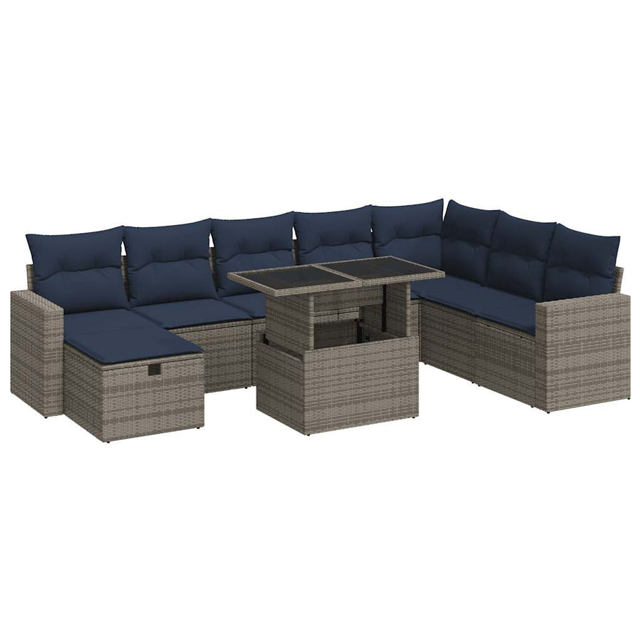 9-delige Loungeset met kussens poly rattan acacia bruin