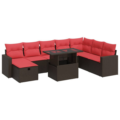 9-delige Loungeset met kussens poly rattan acacia zwart