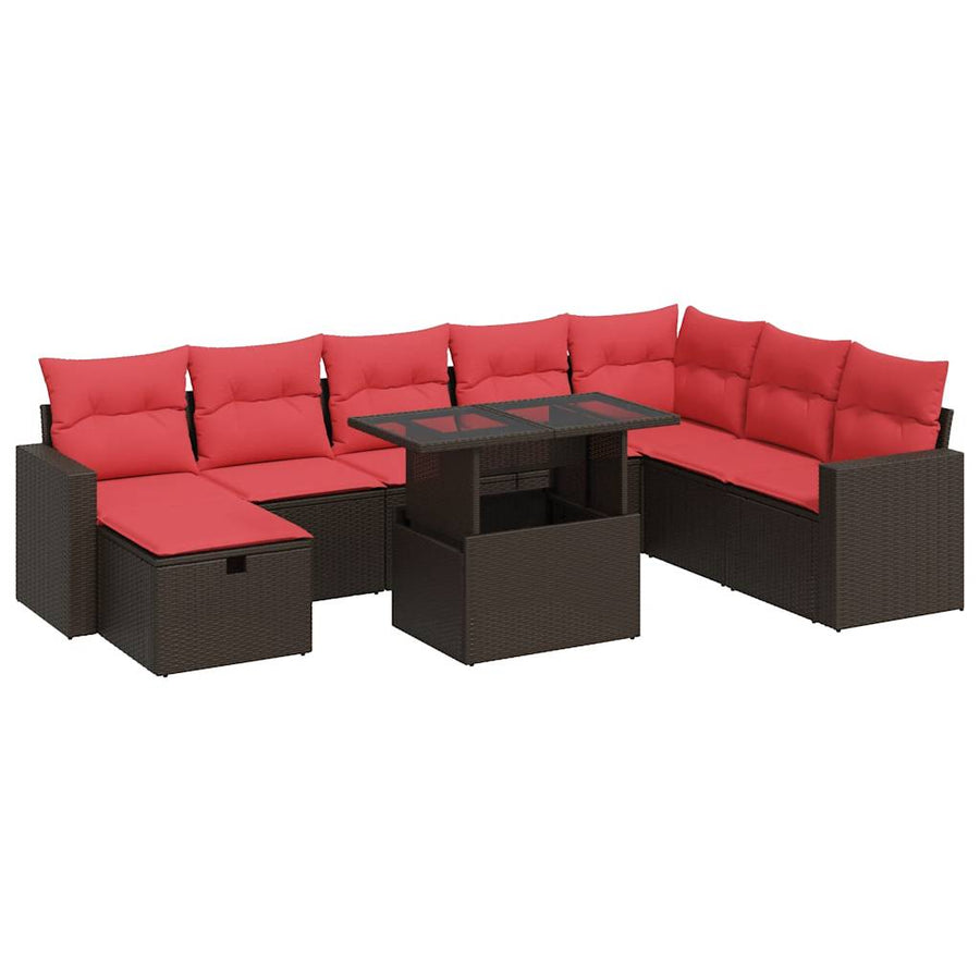 9-delige Loungeset met kussens poly rattan acacia zwart
