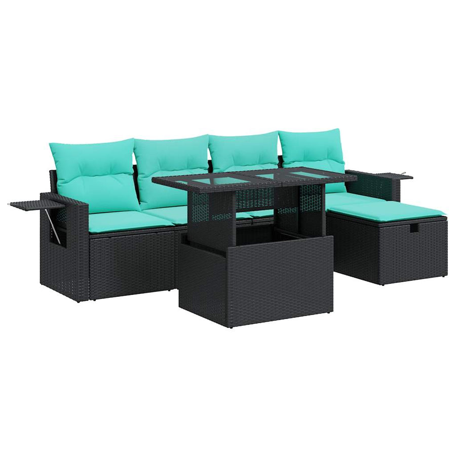 6-delige Loungeset met kussens poly rattan acacia grijs