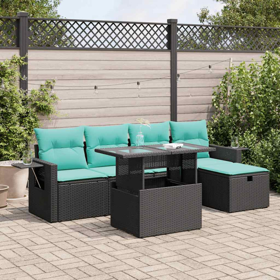 6-delige Loungeset met kussens poly rattan acacia grijs