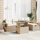 6-piece Lounge Set with cushions poly rattan beige