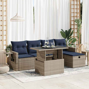 Loungeset 6-delig poly rattan grijs met kussens