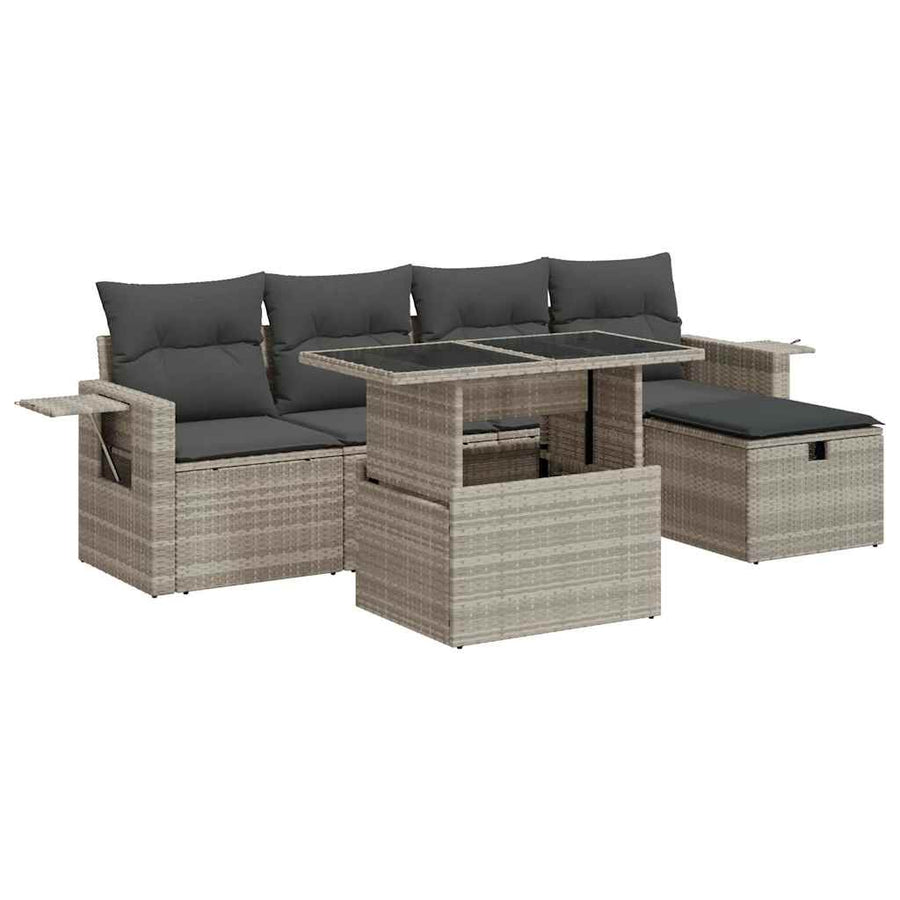6-delige Loungeset met kussens poly rattan lichtgrijs
