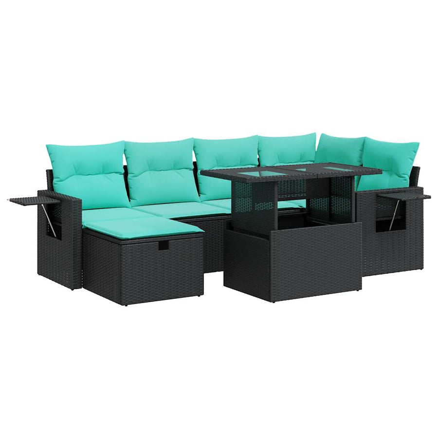7-delige Loungeset met kussens poly rattan acacia grijs