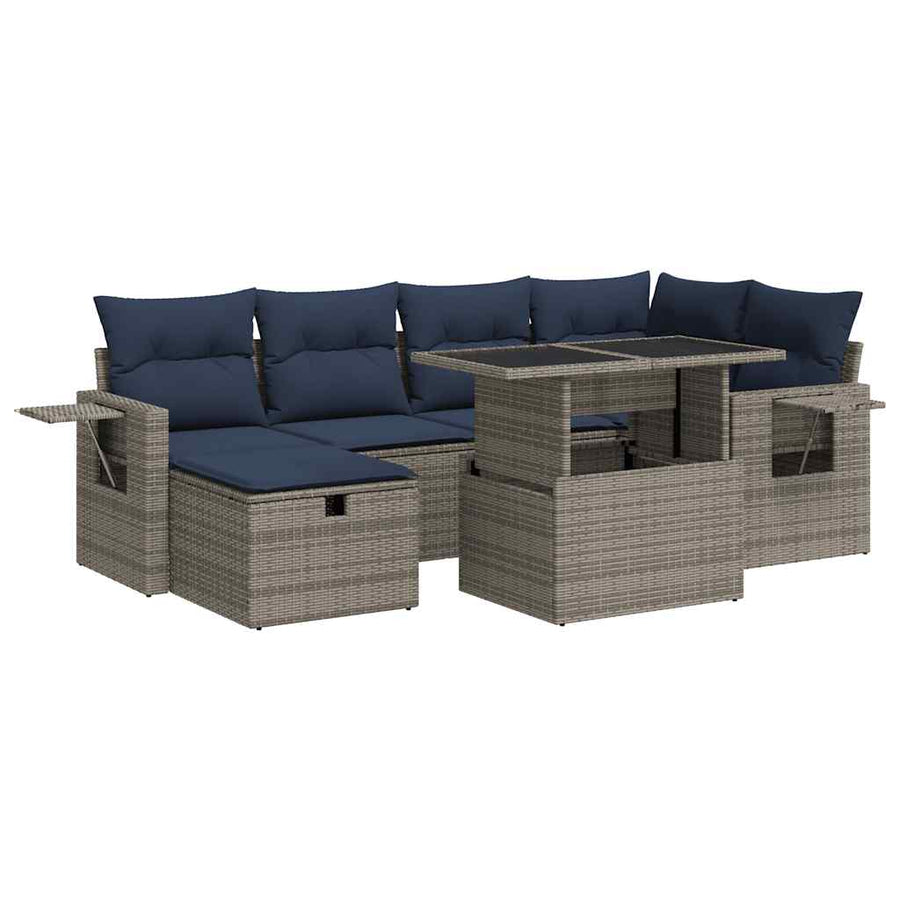 7-delige Loungeset met kussens poly rattan acacia bruin