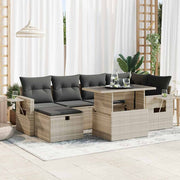 Loungeset 7-delig poly rattan lichtgrijs