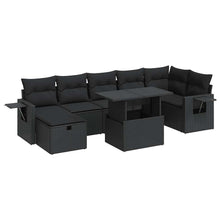 8-delige Loungeset met kussens poly rattan zwart
