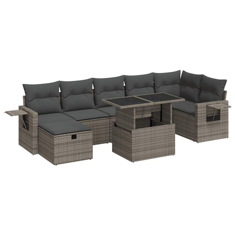 8-delige Loungeset met kussens poly rattan grijs