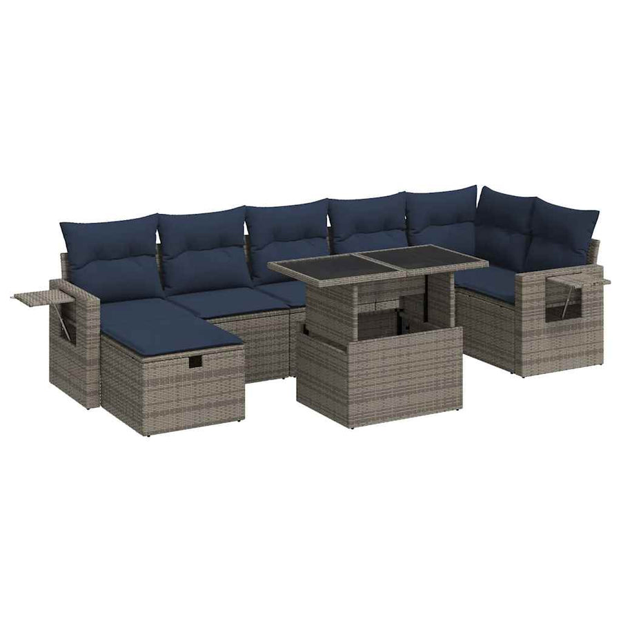 8-delige Loungeset met kussens poly rattan acacia bruin