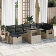 Loungeset 8-delig poly rattan lichtgrijs