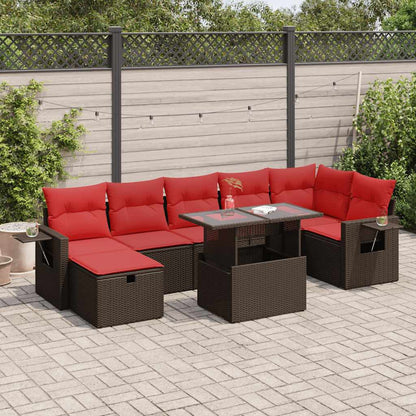 8-delige Loungeset met kussens poly rattan acacia zwart
