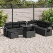 Loungeset poly rattan zwart 9-delig
