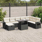 9-delige Loungeset met kussens poly rattan zwart