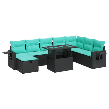 9-delige Loungeset met kussens poly rattan acacia grijs