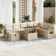 Loungeset 9-delig poly rattan beige