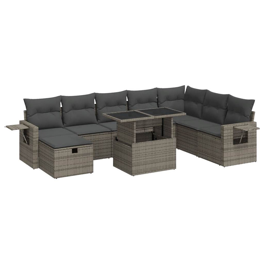 9-delige Loungeset met kussens poly rattan grijs