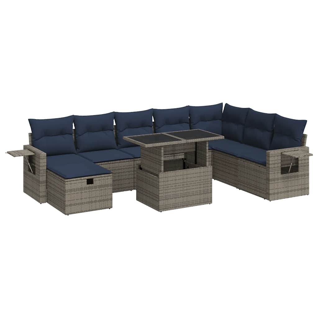 9-delige Loungeset met kussens poly rattan acacia bruin