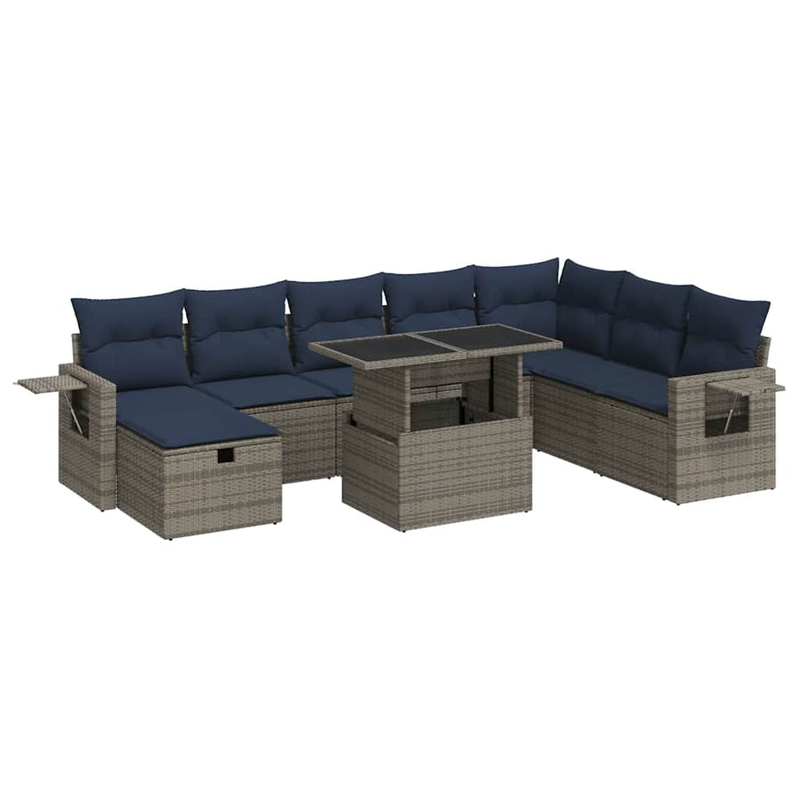 9-delige Loungeset met kussens poly rattan acacia bruin