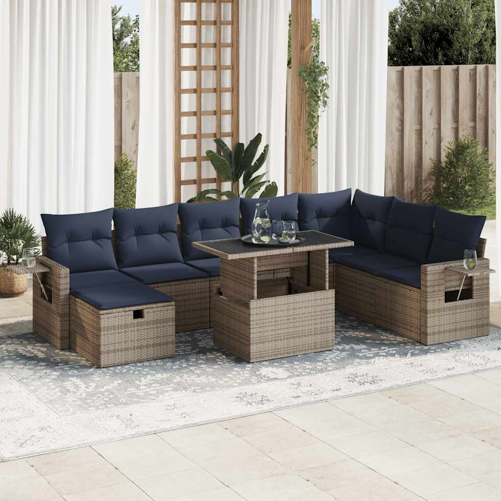 9-delige Loungeset met kussens poly rattan acacia bruin