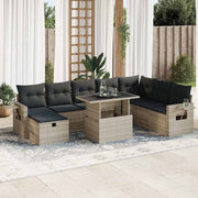 Loungeset 9-delig poly rattan lichtgrijs