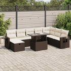 9-delige Loungeset met kussens poly rattan bruin