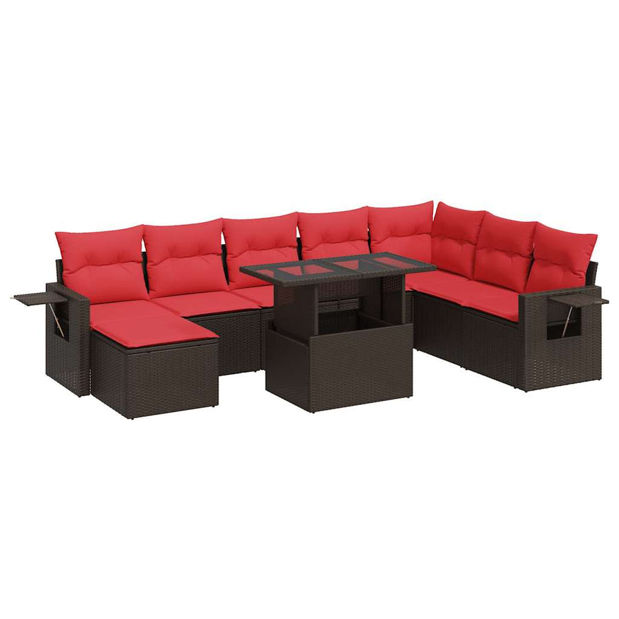 9-delige Loungeset met kussens poly rattan acacia zwart