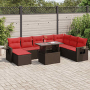 Loungeset 9-delig poly rattan acacia bruin