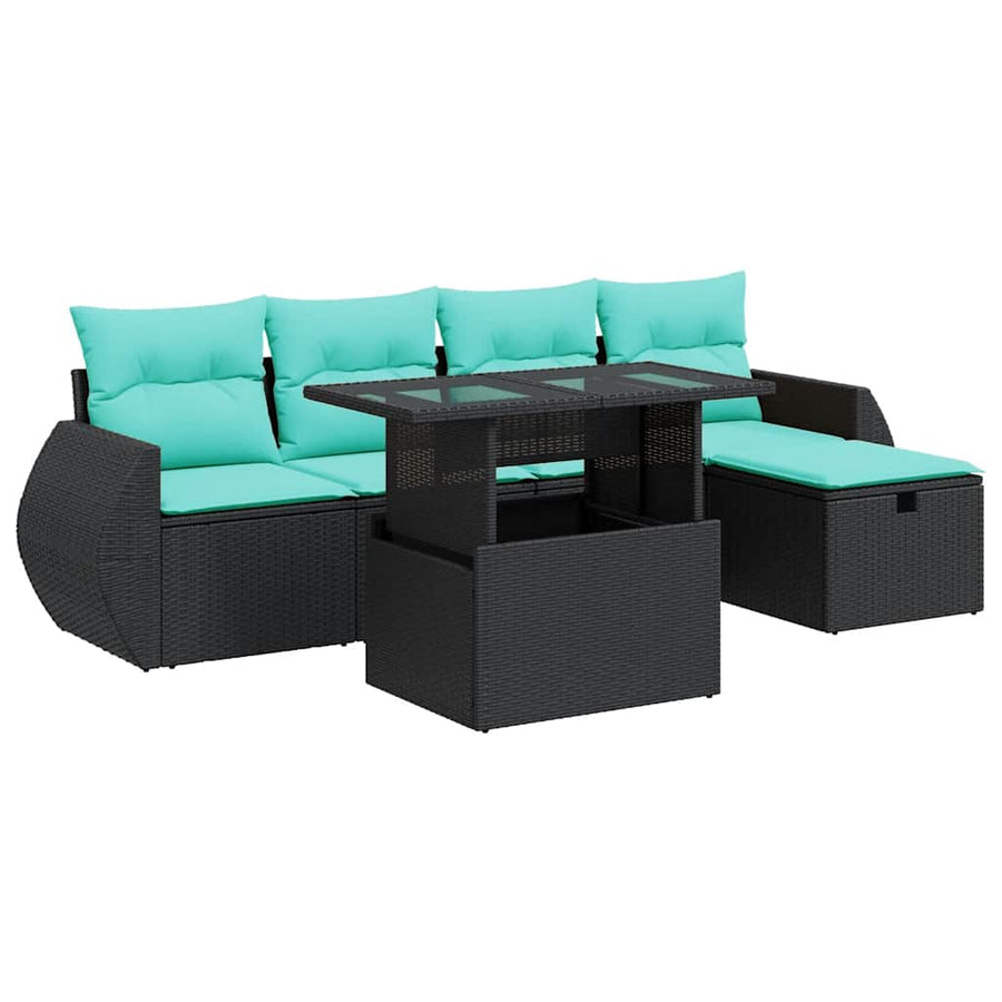 6-delige Loungeset met kussens poly rattan acacia grijs