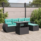 6-Piece Lounge Set with Cushions Poly Rattan Acacia Grey