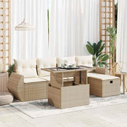 Loungeset 6-delig poly rattan beige