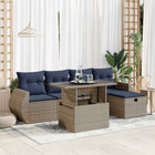 6-Piece Lounge Set with Cushions Poly Rattan Acacia Grey