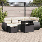 7-piece lounge set with cushions poly rattan black